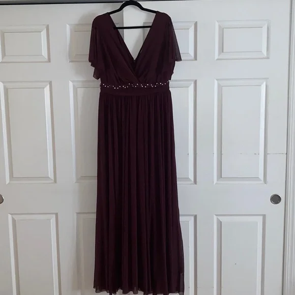 burgundy high waisted dress pants Charming Flowy Chiffon Burgundy Prom Dress main image 0